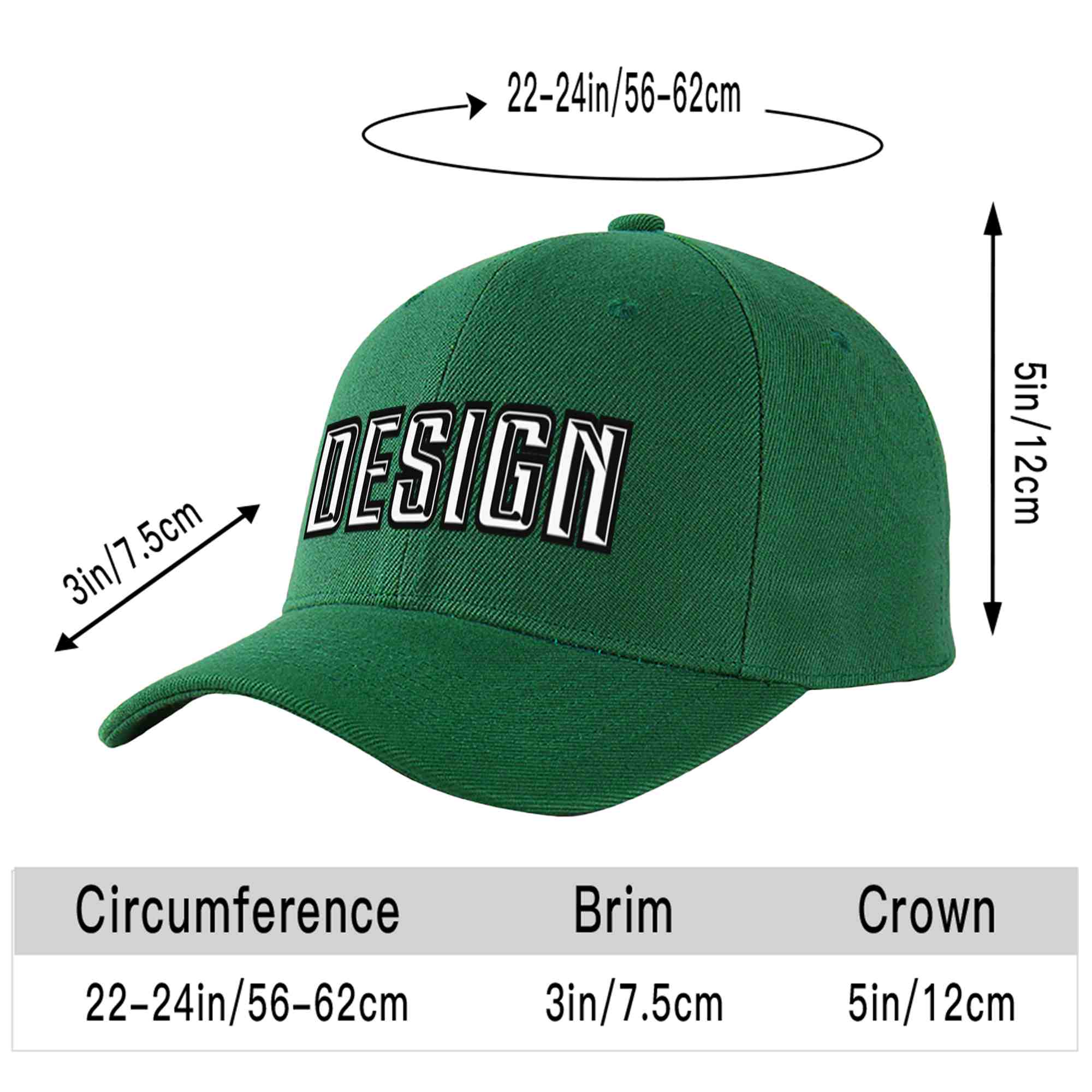 Custom Green White-Black Curved Eaves Sport Design Baseball Cap