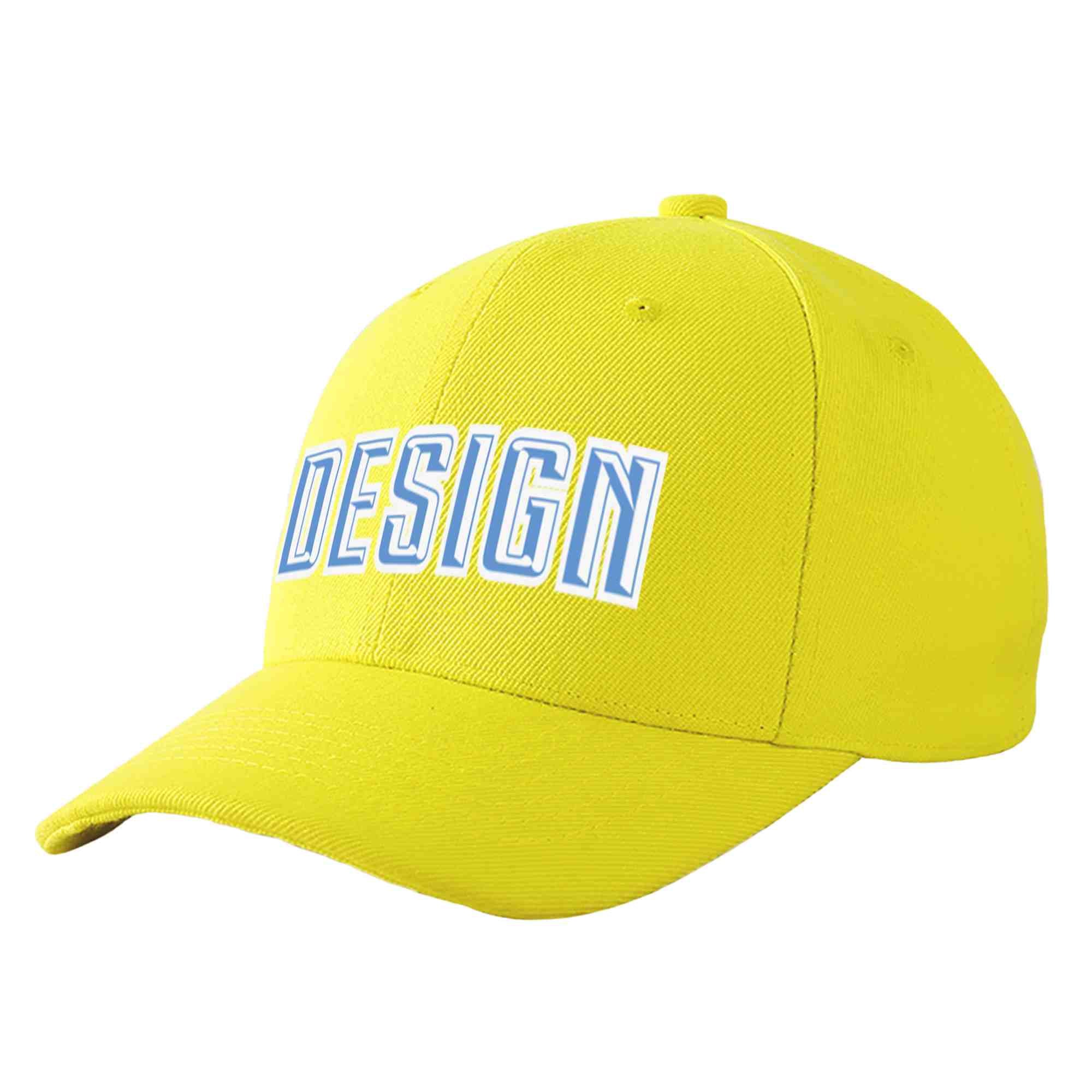 Casquette de baseball incurvée personnalisée jaune bleu clair-blanc avec avant-toit