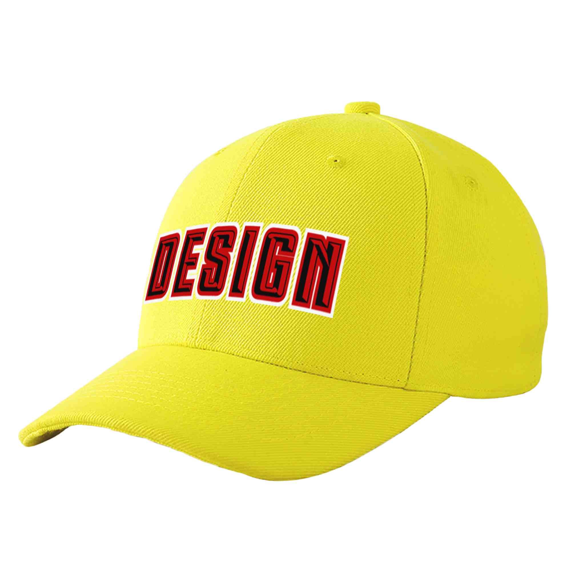 Custom Yellow Black-Red Curved Eaves Sport Design Baseball Cap