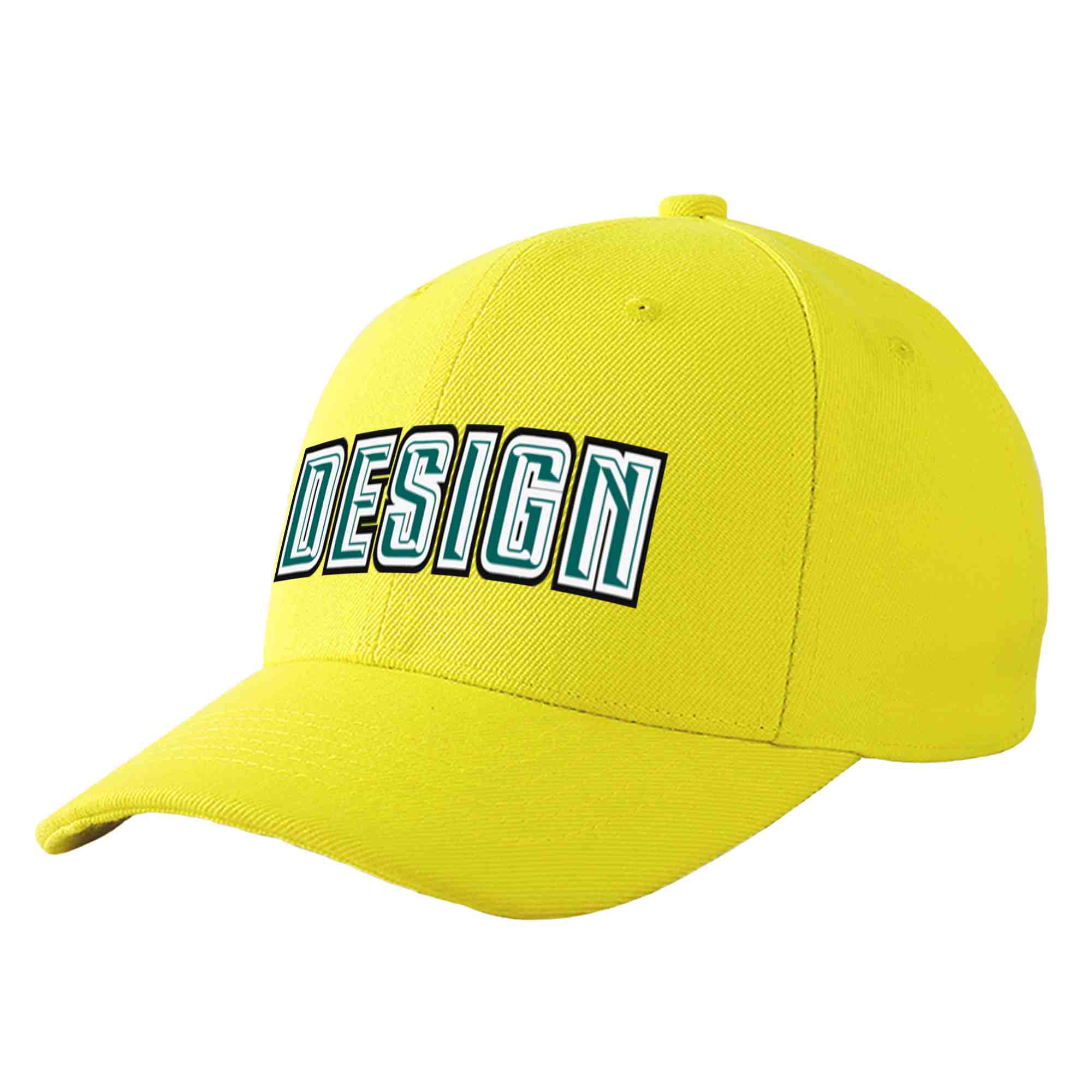 Custom Yellow Aqua-White Curved Eaves Sport Design Baseball Cap