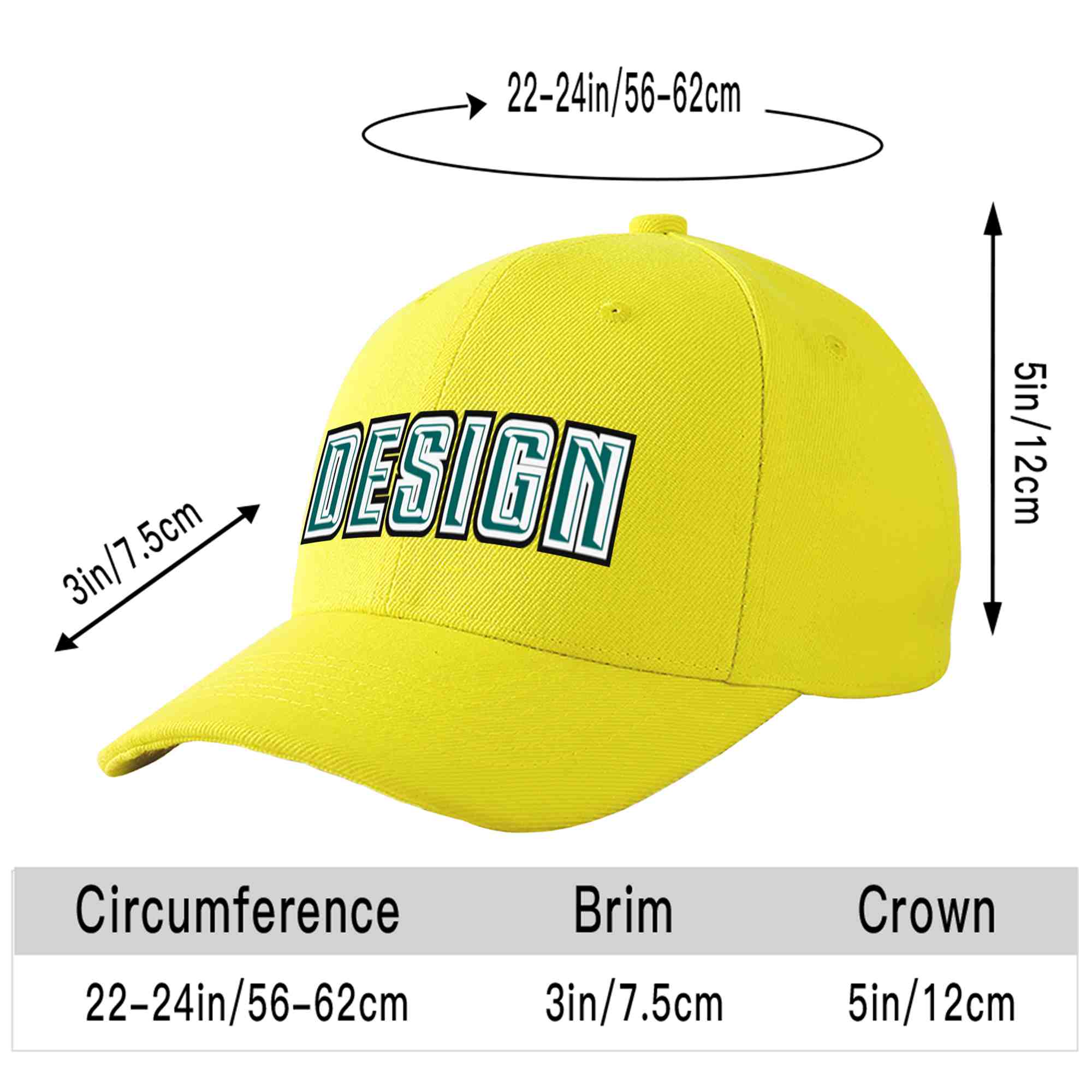 Custom Yellow Aqua-White Curved Eaves Sport Design Baseball Cap