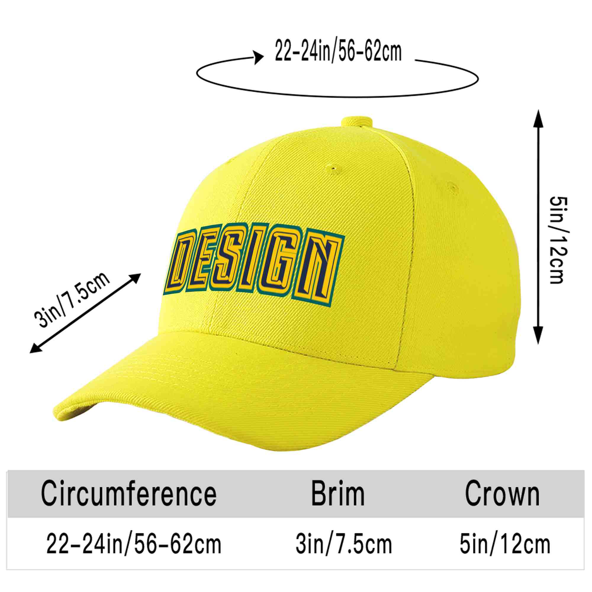 Custom Yellow Navy-Gold Curved Eaves Sport Design Baseball Cap