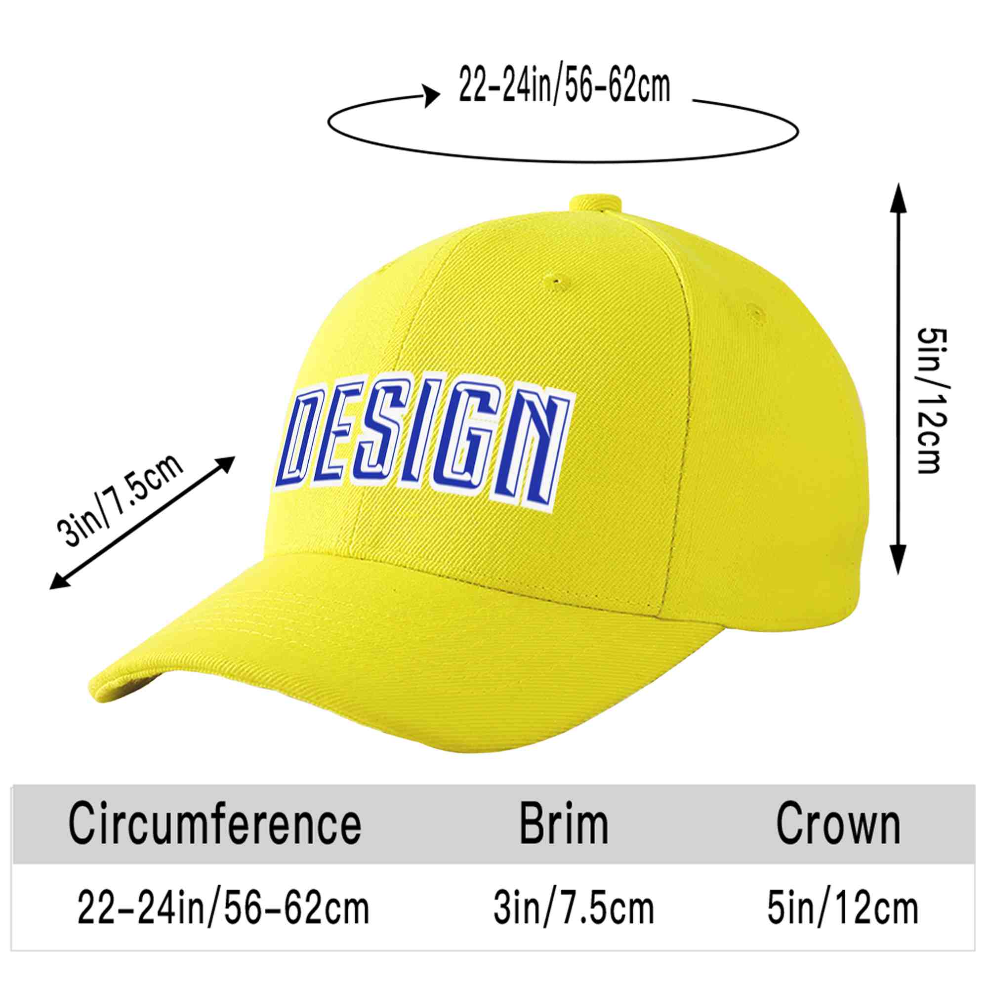 Casquette de baseball personnalisée jaune blanc-royal incurvée Eaves Sport Design