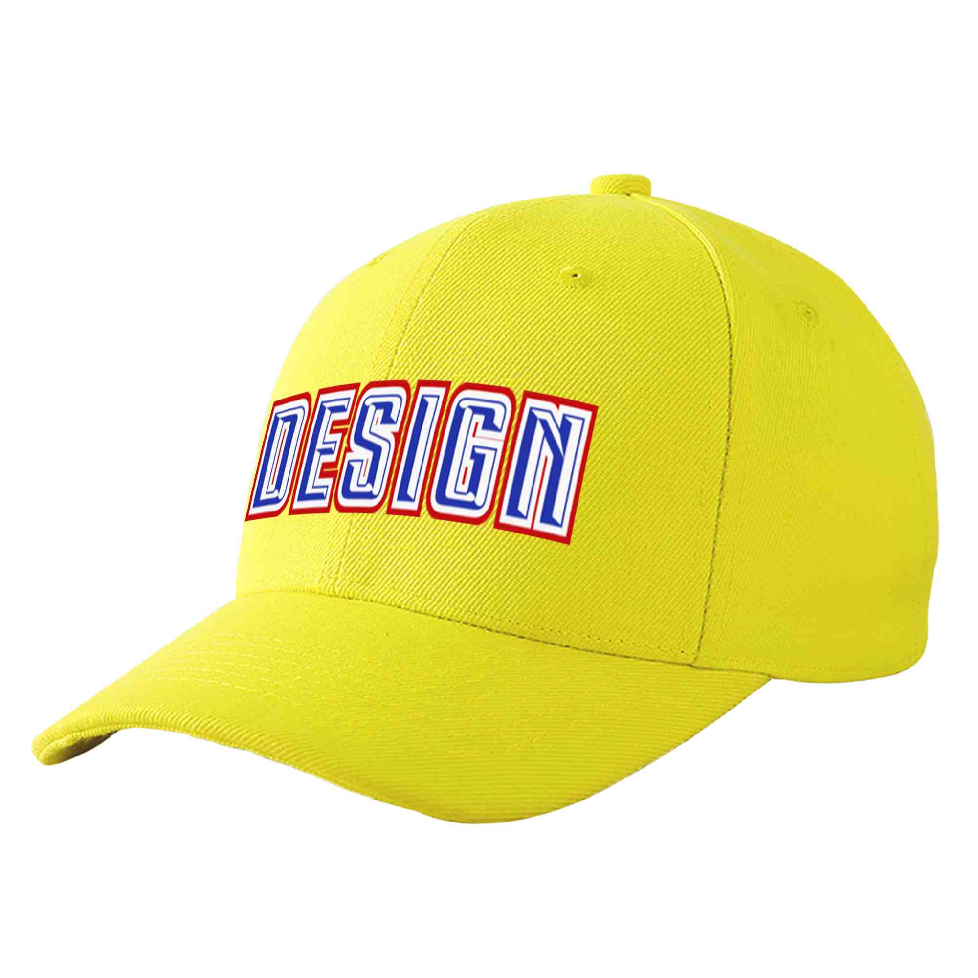 Casquette de baseball personnalisée jaune royal-blanc courbé Eaves Sport Design