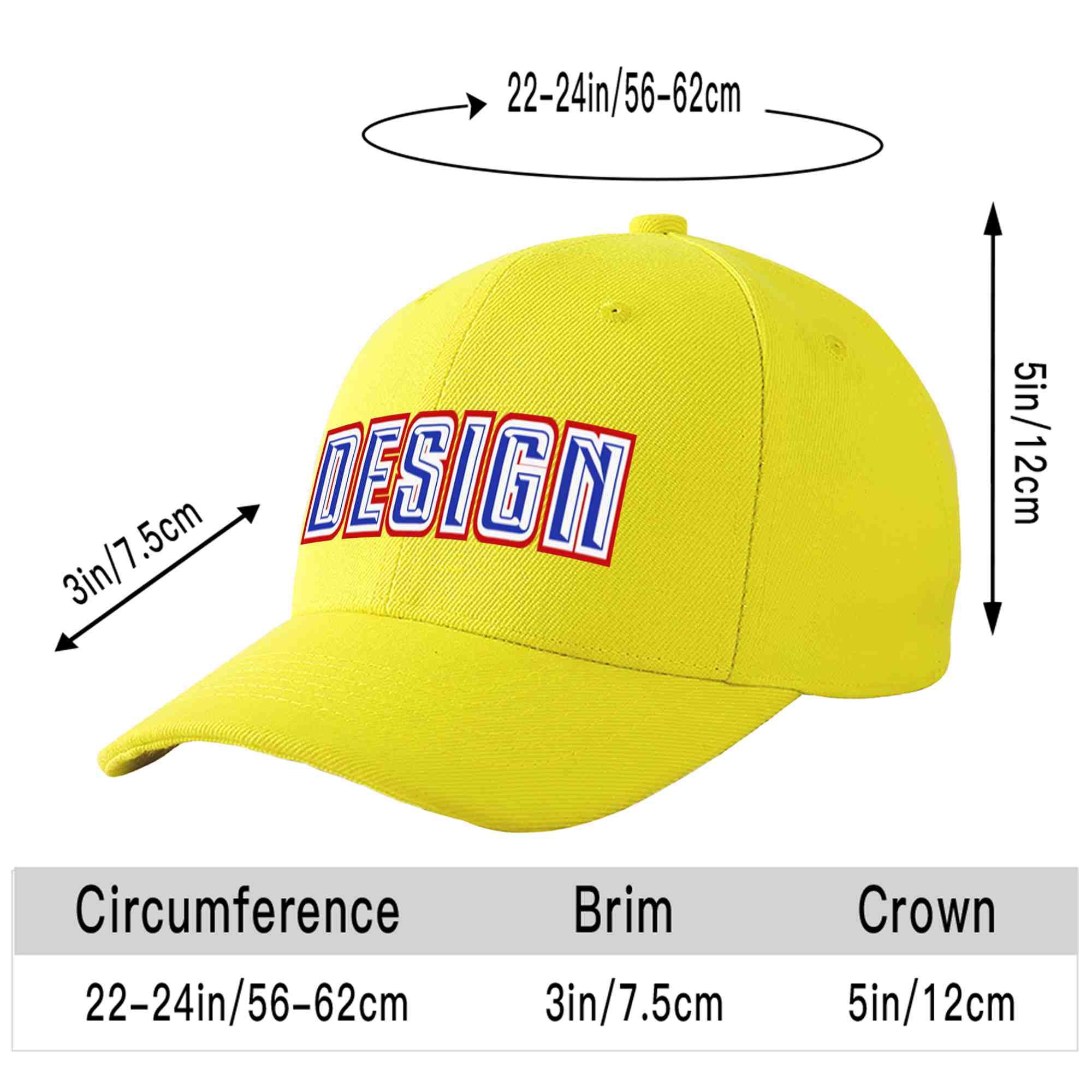 Custom Yellow Royal-White Curved Eaves Sport Design Baseball Cap