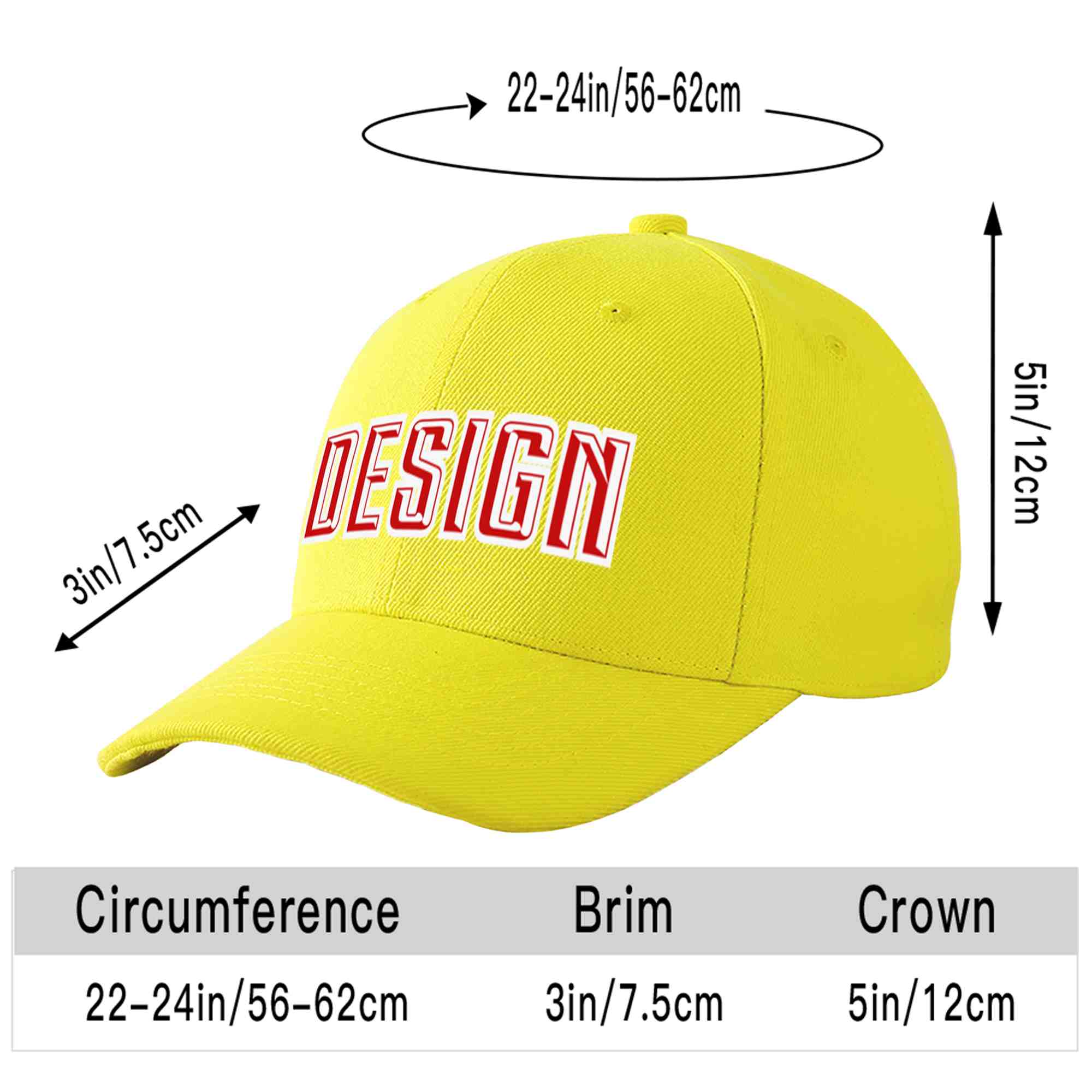 Casquette de baseball personnalisée jaune rouge-blanc avec avant-toit incurvé