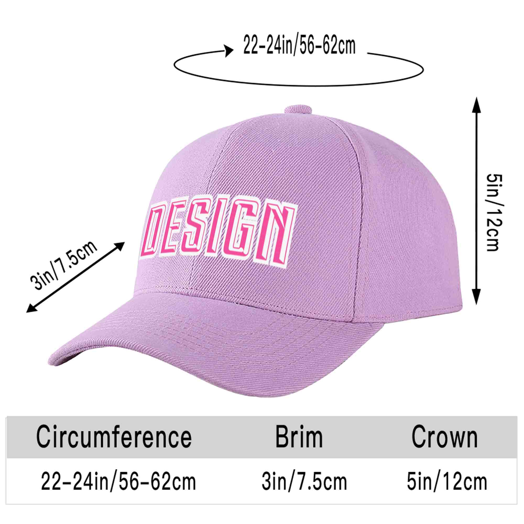 Casquette de baseball personnalisée avec avant-toit incurvé, violet clair, rose et blanc