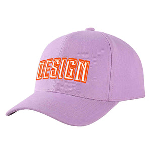 Custom Light Purple White-Orange Curved Eaves Sport Design Baseball Cap