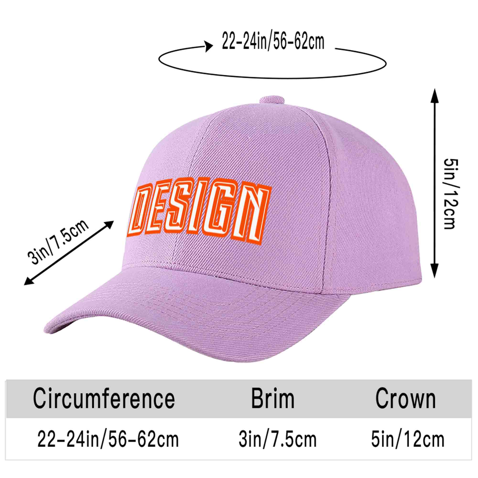 Casquette de baseball incurvée personnalisée violet clair blanc-orange avec avant-toit