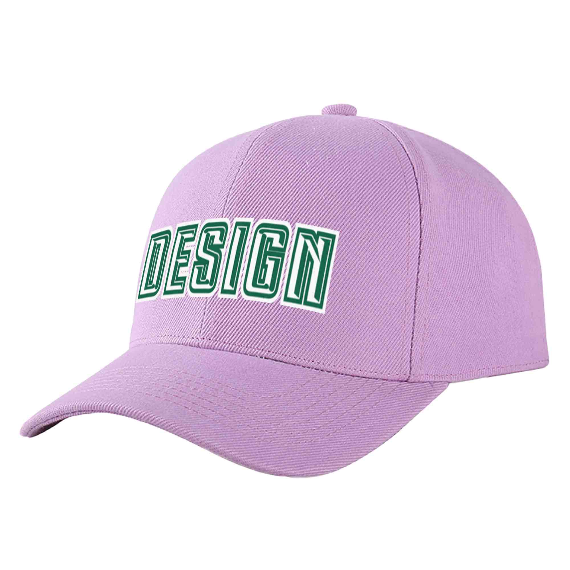 Casquette de baseball personnalisée violet clair blanc-vert Kelly incurvée Eaves Sport Design