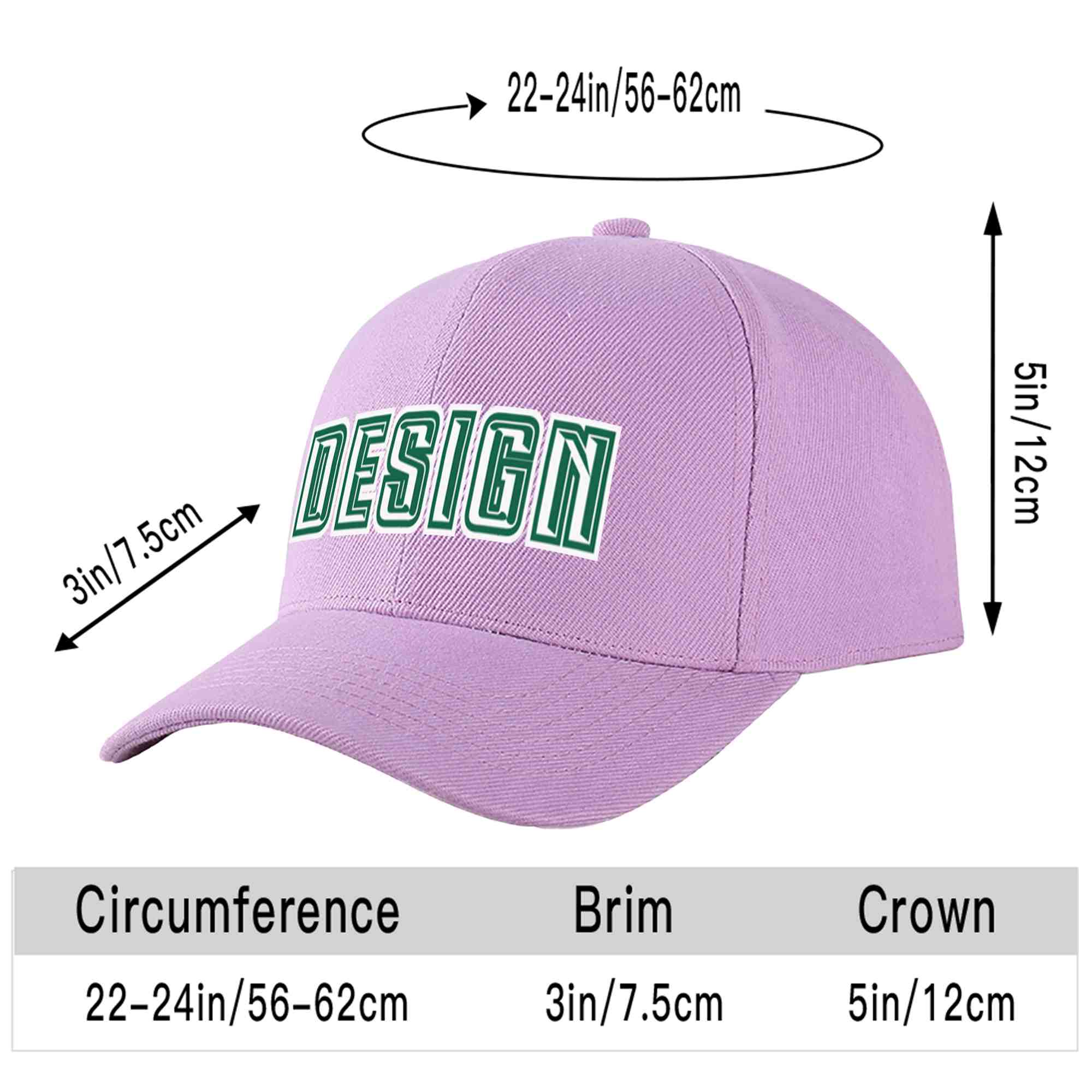 Casquette de baseball personnalisée violet clair blanc-vert Kelly incurvée Eaves Sport Design