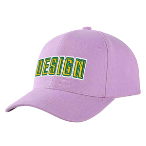 Casquette de baseball personnalisée avec avant-toit incurvé violet clair doré et vert Kelly