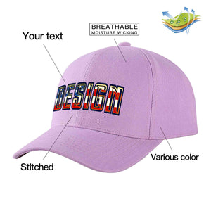 Custom Light Purple Vintage USA Flag-Gold Curved Eaves Sport Design Baseball Cap