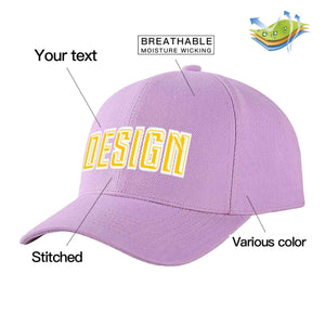 Casquette de baseball personnalisée, violet clair, or-blanc, courbée, design sportif