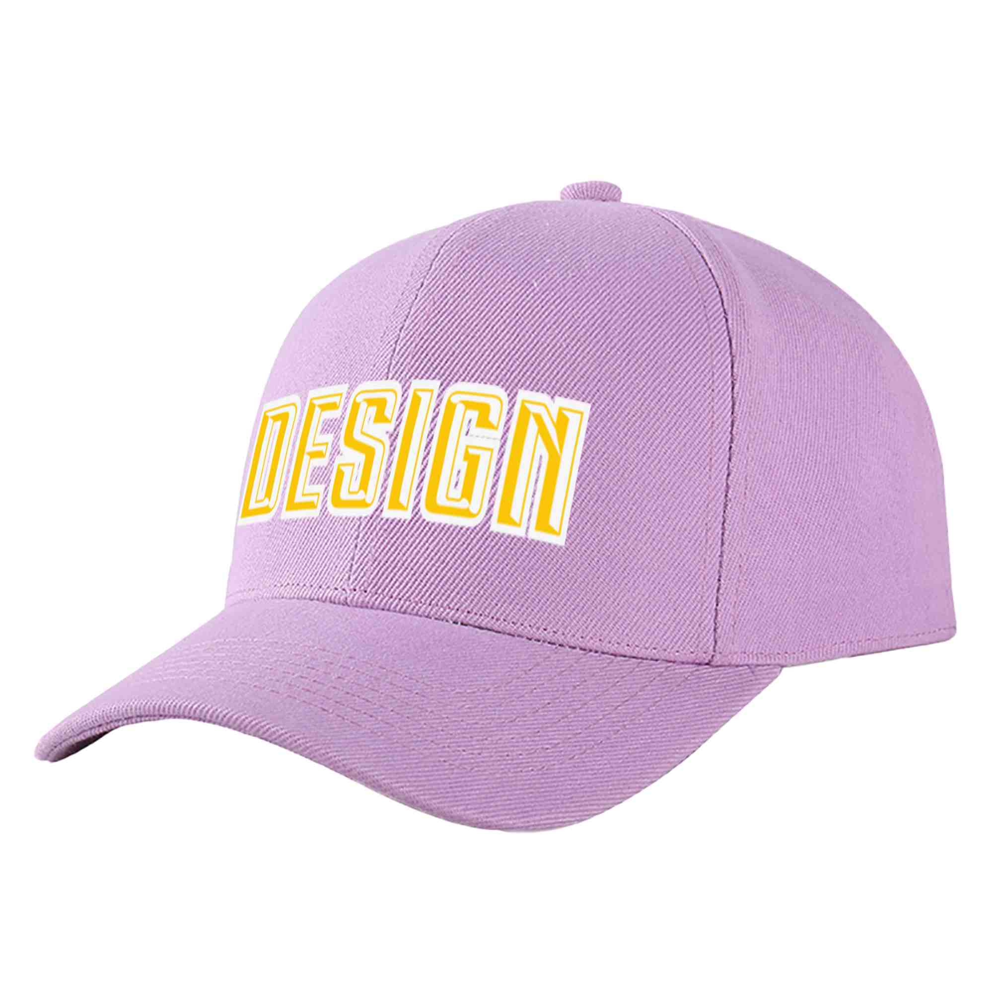 Casquette de baseball personnalisée, violet clair, or-blanc, courbée, design sportif