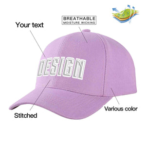 Custom Light Purple Gray-White Curved Eaves Sport Design Baseball Cap