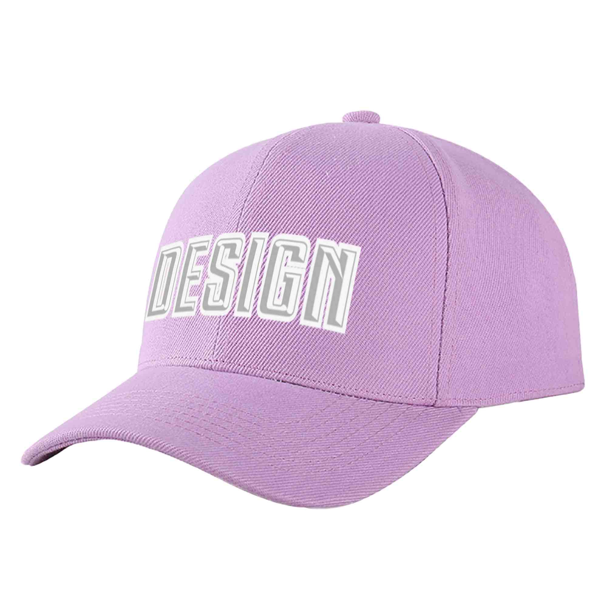 Casquette de baseball personnalisée, violet clair, gris-blanc, courbée, design sportif