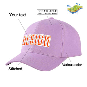 Custom Light Purple Orange-White Curved Eaves Sport Design Baseball Cap