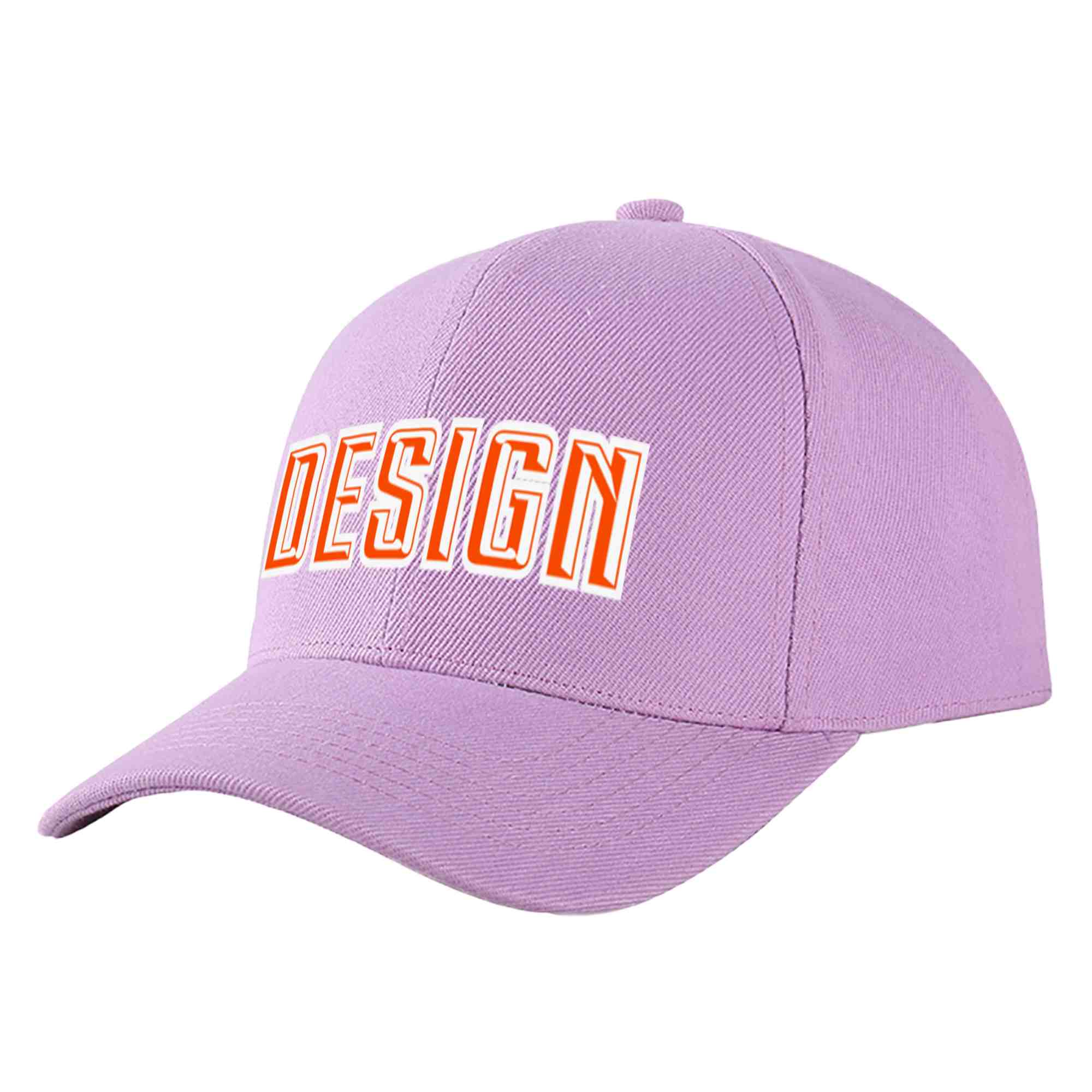 Casquette de baseball incurvée personnalisée violet clair orange-blanc avec avant-toit