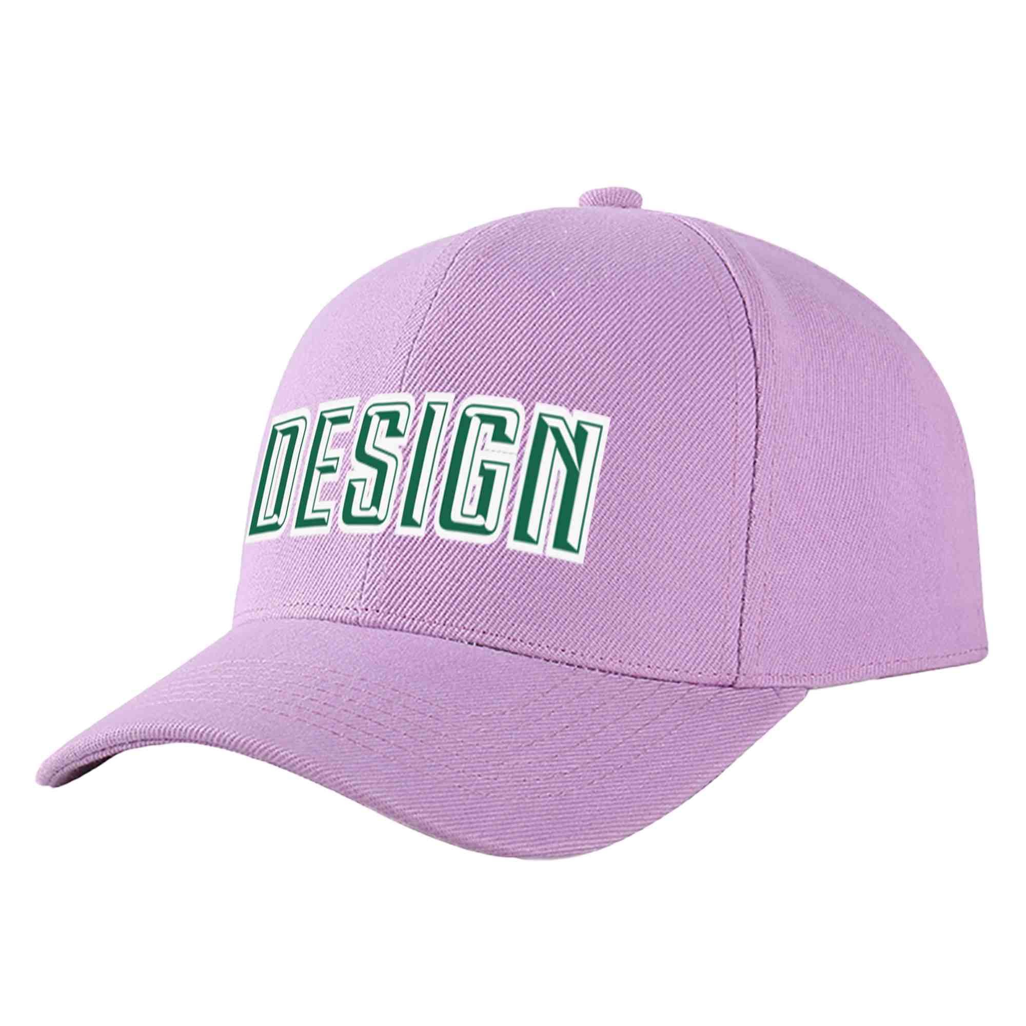 Casquette de baseball personnalisée, violet clair, vert-blanc, design sportif, avec avant-toit incurvé