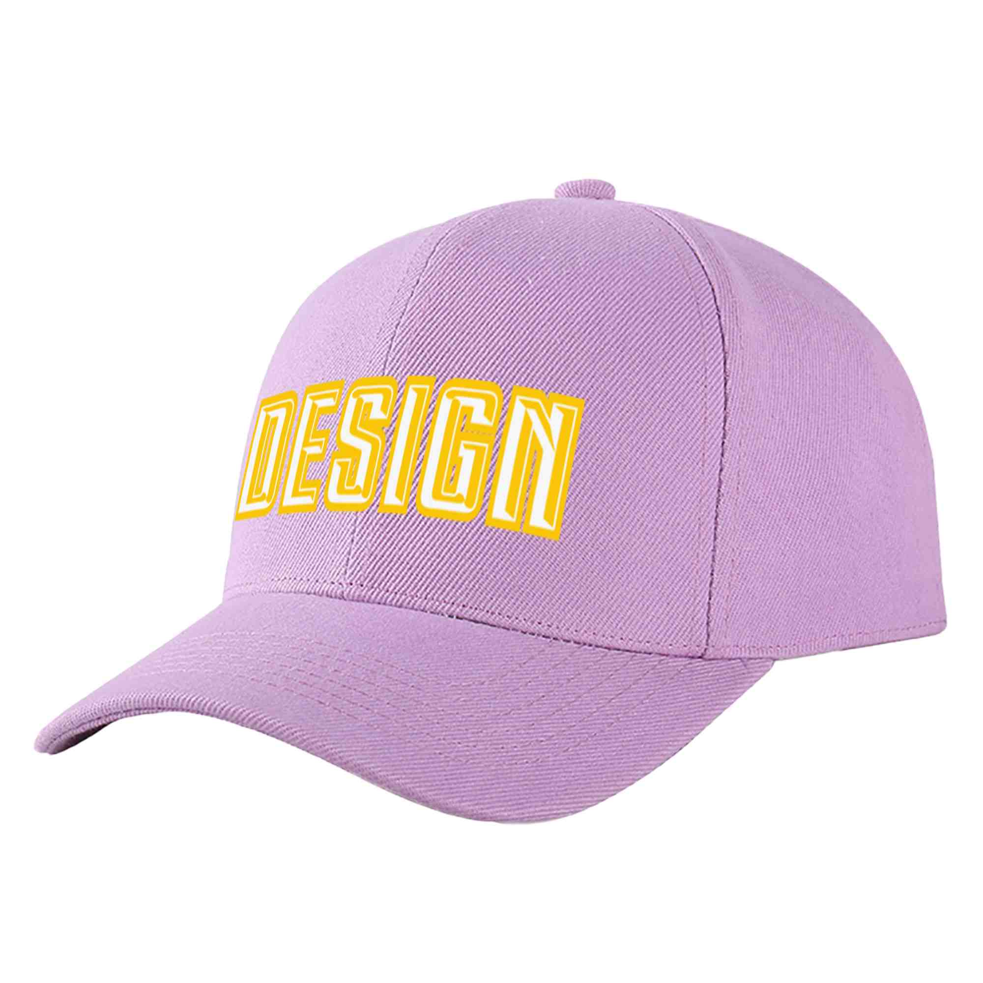 Casquette de baseball personnalisée, violet clair, blanc et or, avec avant-toit incurvé, Design sportif