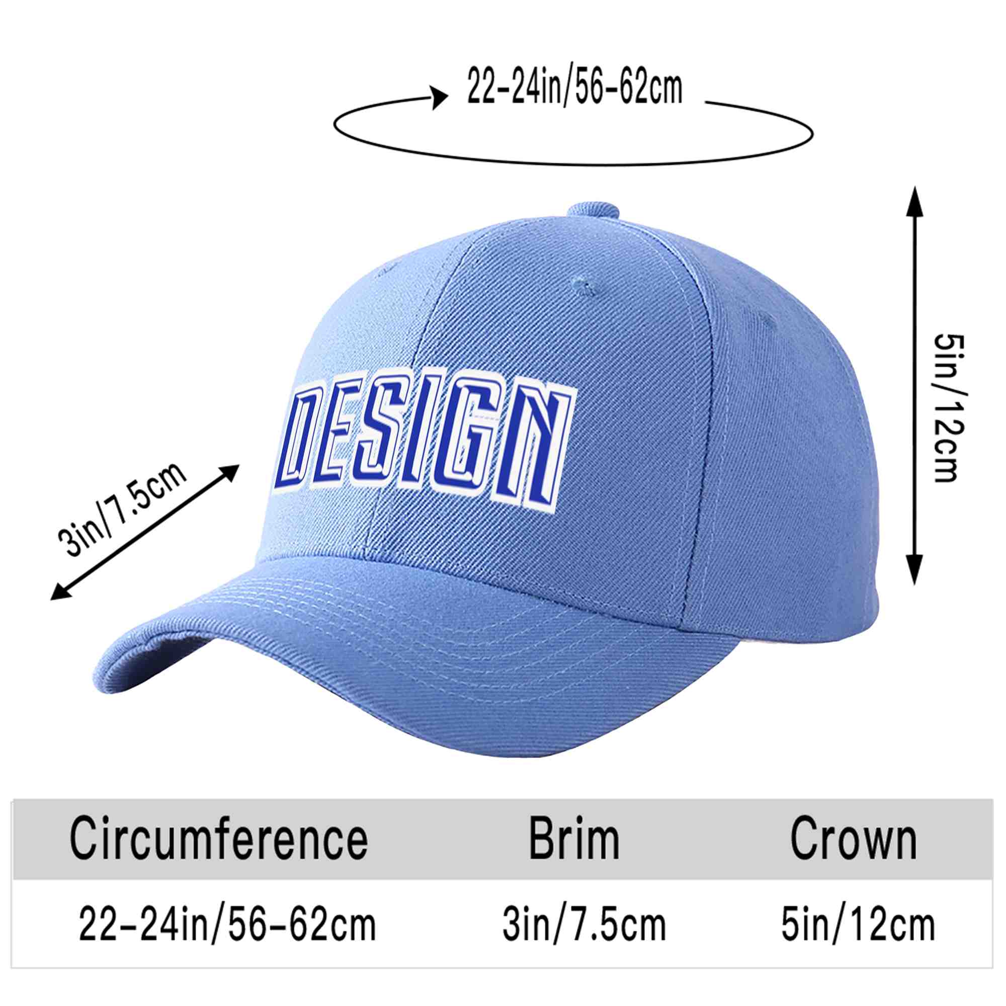 Custom Sky Blue Royal-White Curved Eaves Sport Design Baseball Cap