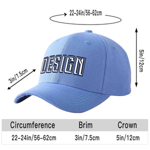 Custom Sky Blue White-Navy Curved Eaves Sport Design Baseball Cap