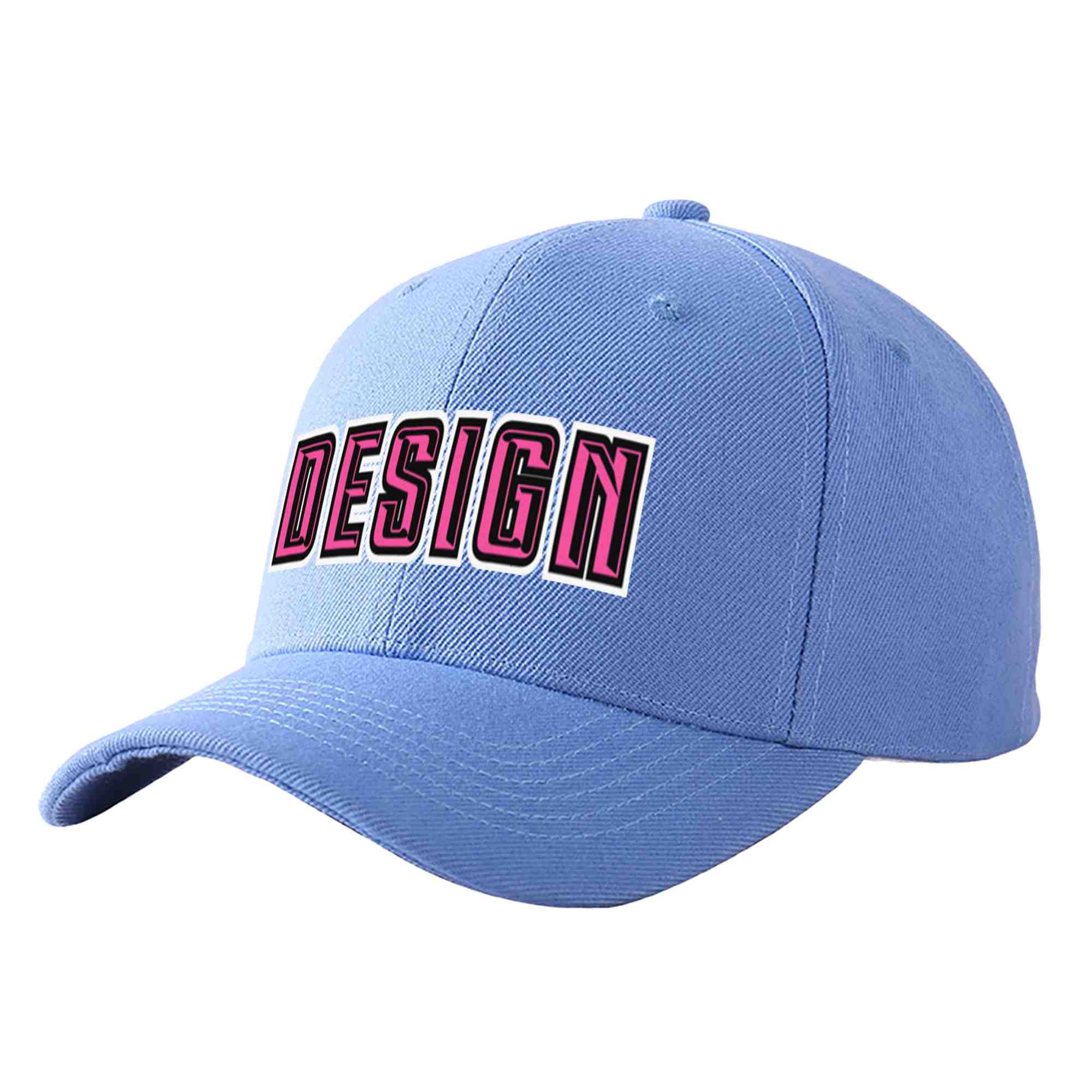 Custom Sky Blue Pink-Black Curved Eaves Sport Design Baseball Cap