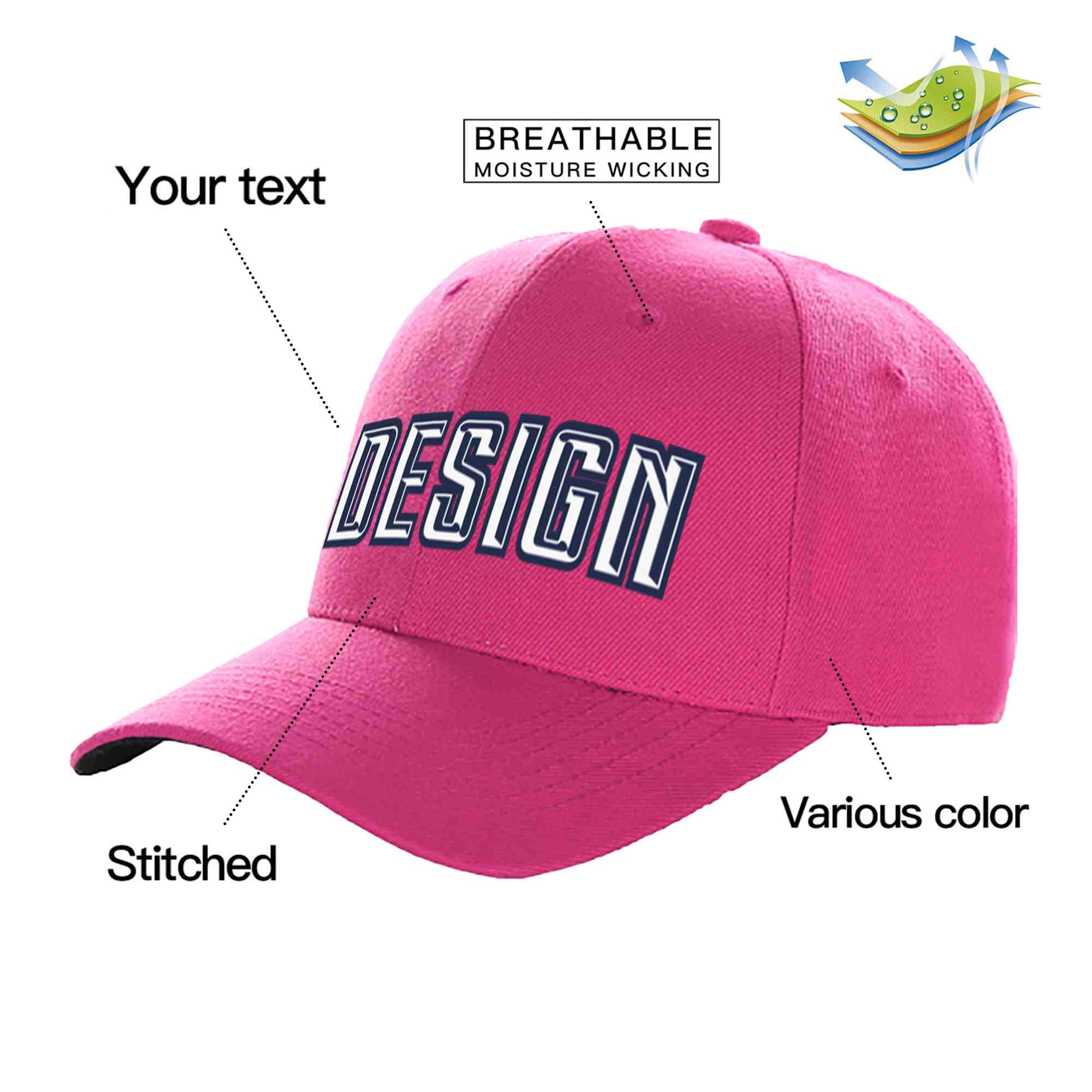 Custom Rose Red White-Navy Curved Eaves Sport Design Baseball Cap