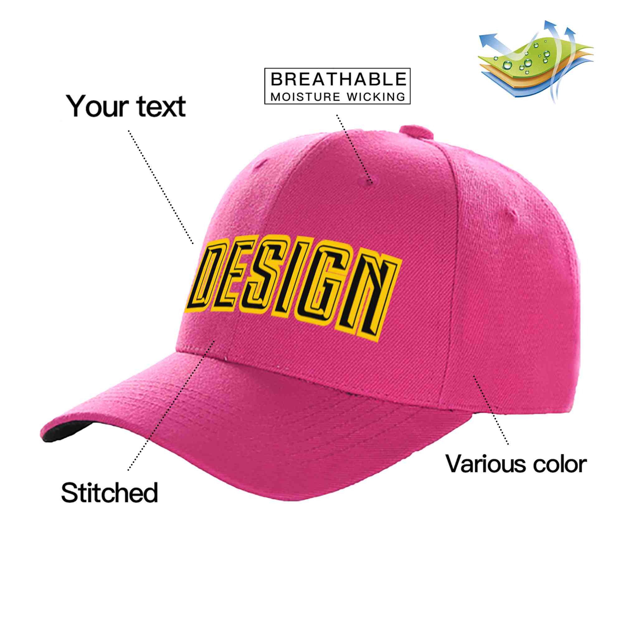 Custom Rose Red Black-Gold Curved Eaves Sport Design Baseball Cap