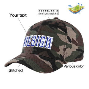 Casquette de baseball personnalisée Camo Royal-White Curved Eaves Sport Design