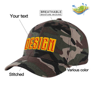 Custom Camo Red-Yellow Curved Eaves Sport Design Baseball Cap