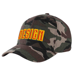 Custom Camo Red-Yellow Curved Eaves Sport Design Baseball Cap