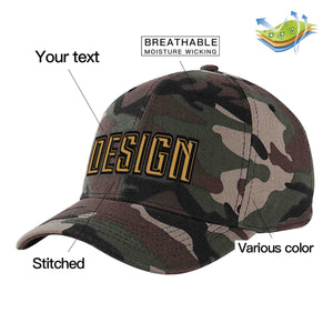 Casquette de baseball personnalisée Camo Old Gold-Black Curved Eaves Sport Design