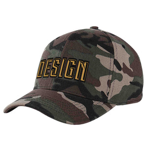 Casquette de baseball personnalisée Camo Old Gold-Black Curved Eaves Sport Design