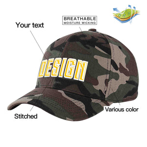 Custom Camo Gold-White Curved Eaves Sport Design Baseball Cap