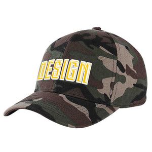 Custom Camo Gold-White Curved Eaves Sport Design Baseball Cap