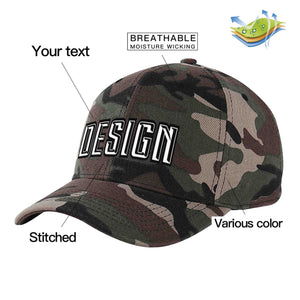 Custom Camo White-Black Curved Eaves Sport Design Baseball Cap