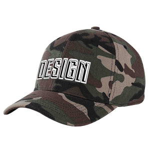 Custom Camo Black-White Curved Eaves Sport Design Baseball Cap