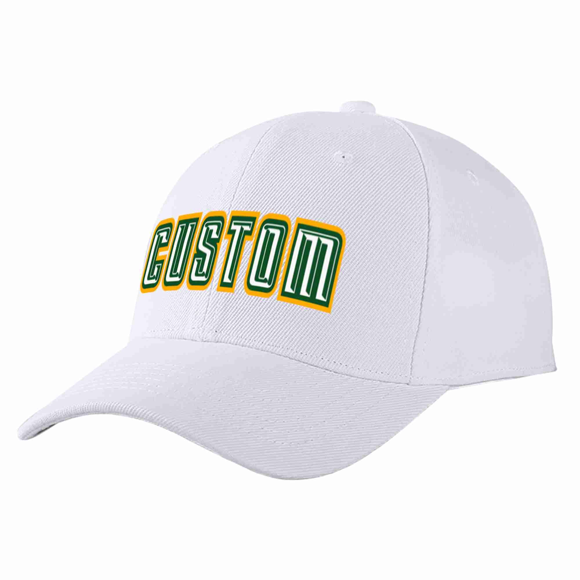 Custom White White-Kelly Green Curved Eaves Sport Baseball Cap Design for Men/Women/Youth