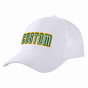 Conception personnalisée de casquette de baseball de sport incurvée blanc-vert Kelly pour hommes/femmes/jeunes