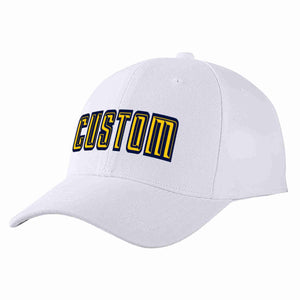 Conception personnalisée de casquette de baseball de sport incurvée blanc jaune-marine pour hommes/femmes/jeunes