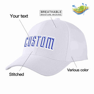 Conception personnalisée de casquette de baseball de sport incurvée blanc royal-blanc pour hommes/femmes/jeunes