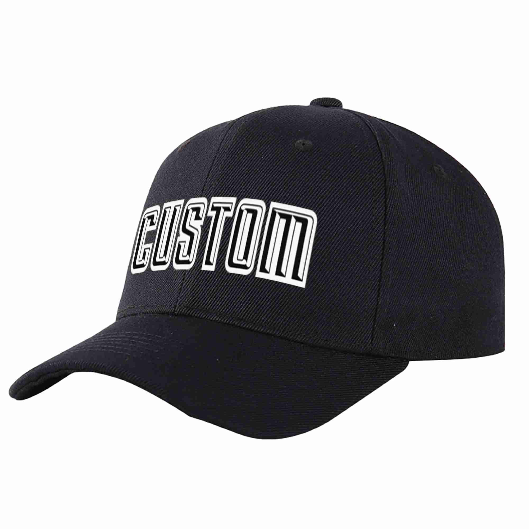 Conception personnalisée de casquette de baseball de sport incurvée noir noir-blanc pour hommes/femmes/jeunes