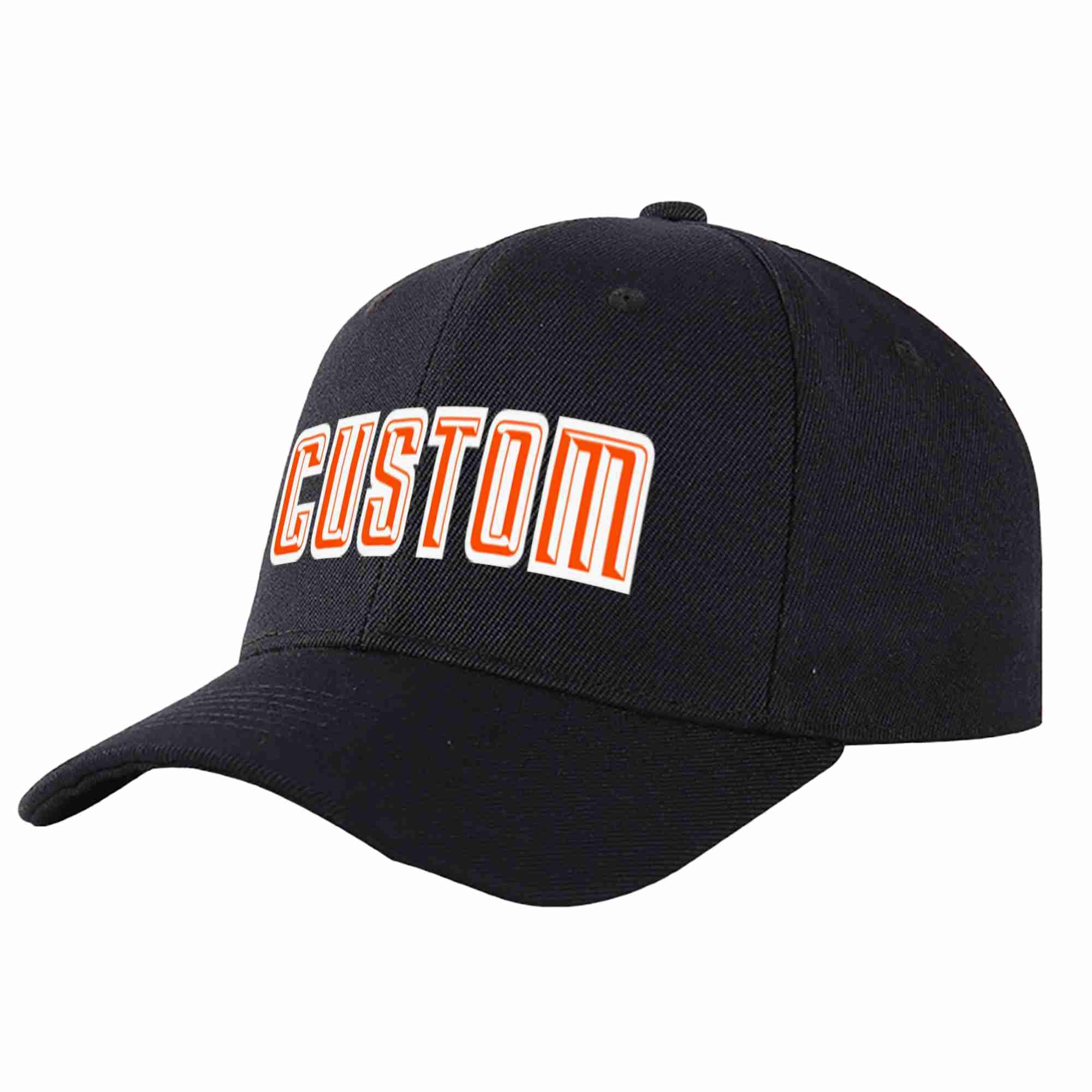 Conception personnalisée de casquette de baseball de sport incurvée noir orange-blanc pour hommes/femmes/jeunes