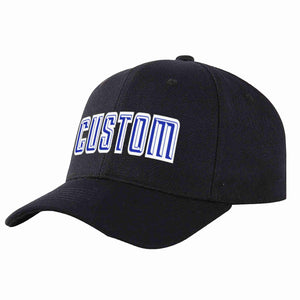 Conception personnalisée de casquette de baseball de sport incurvée noir royal-blanc pour hommes/femmes/jeunes