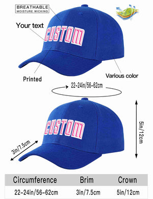 Custom Royal Pink-White Curved Eaves Sport Baseball Cap Design for Men/Women/Youth