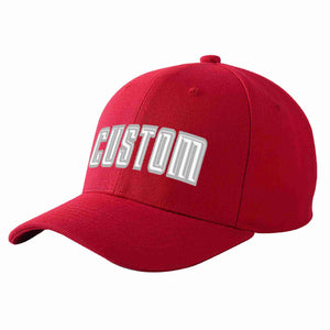 Conception personnalisée de casquette de baseball de sport incurvée rouge blanc-gris pour hommes/femmes/jeunes