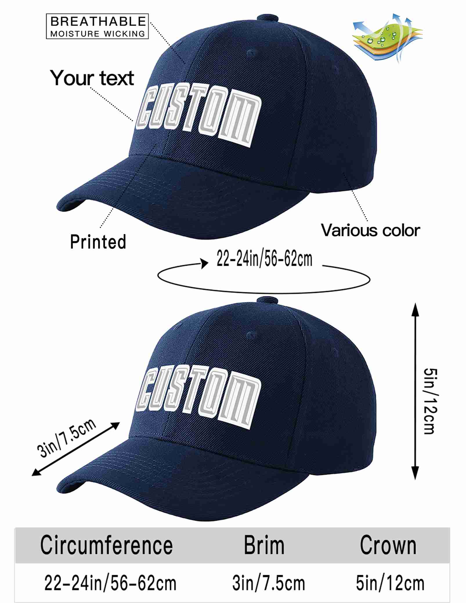 Custom Navy Gray-White Curved Eaves Sport Baseball Cap Design for Men/Women/Youth