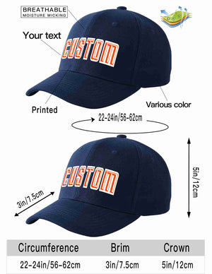 Custom Navy Orange-White Curved Eaves Sport Baseball Cap Design for Men/Women/Youth